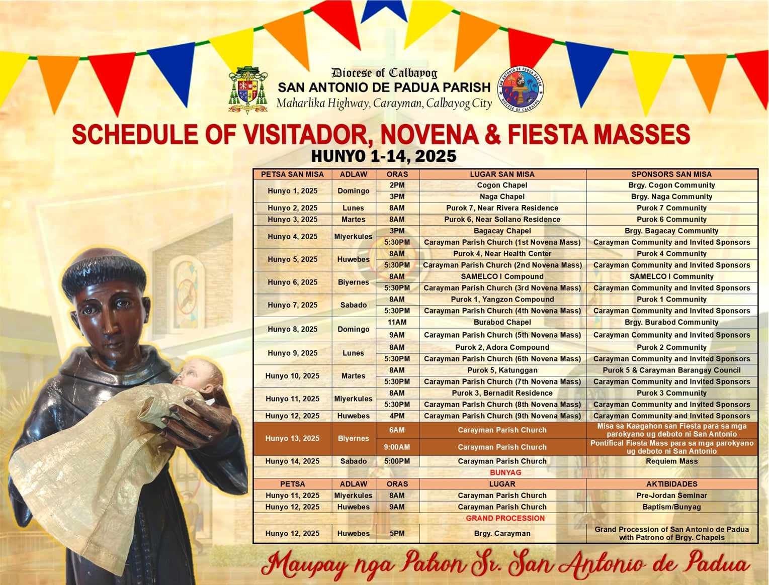 Novena and Fiesta Mass Schedule